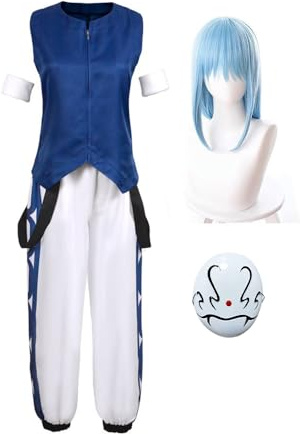 Noowye Anime Rimuru Cosplay Kostüm mit Perücke + Kostüm Maske Outfit Halloween Kleidung für Fancy Dress Up Maskerade Anime Performance Verkleidung(Blau Wig)