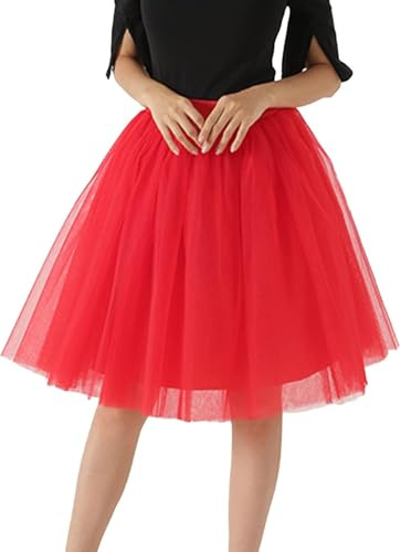 Tüllrock Lang Damen Mit Elastische Hohe Taille Puffy Tüll Röcke Tütü Rock Rockabilly Midirock Große Größen A-Linie S-XL