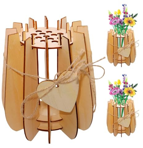 Holzpuzzle Blumenvase für Lego Blumen, DIY Blumenständer mit Löchern für Rosen, Kirschblüten, Sonnenblumen, Tulpen, Narzissen, Lotus Modernes Deko-Geschenk für Erwachsene