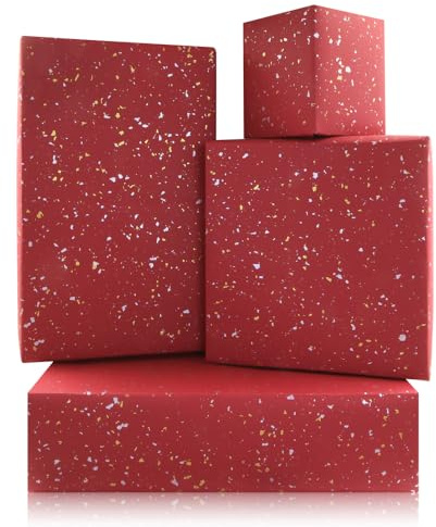 Dunkelrotes Geschenkpapier – 4 Jumbo-Blätter, 50,5 x 76,2 cm – Rot mit Gold- und Silberfolien-Flocken-Design, Geschenkpapier für Geburtstag, Hochzeit, Babyparty, Urlaub, Feiern