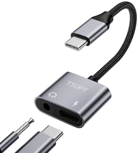 TSUPY 2-in-1 USB C auf Klinke Adapter und Laden PD 60W Schnellladung | Adapter usb c auf klinke mit Alu-Gehäuse & Geflechtkabel, für iPhone 16 Pro, iPad Pro/Mini 6, Galaxy S24, Laptop, Tablet