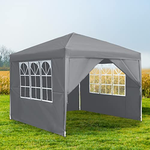 XMTECH 2,5x2,5m Faltpavillon Gartenpavillon Grau, 4 Seitenteile, UV-Schutz | 3-fach höhenverstellbar, wasserabweisend, UV-Schutz, Stahlgestell, 210D Oxford-Gewebe, mit Tragetasche für Garten Terrasse