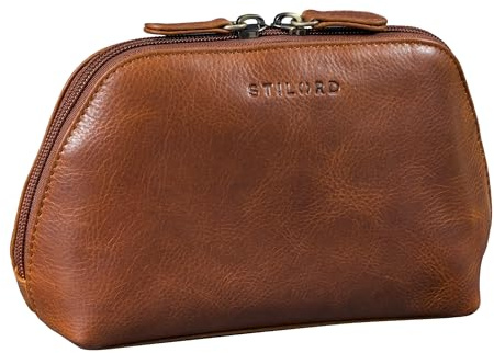 STILORD Elma Waschtasche Damen Leder Kulturbeutel Herren | Premium Kosmetiktasche Klein aus echtem Leder Schminktasche Damen Beauty Case für Reise und Alltag Farbe:Kara - Cognac