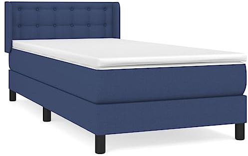 Qnhdfrt Boxspringbett 100x200 cm, Blaues Polsterbett inkl. Taschenfederkernmatratze und Topper, Höhenverstellbares Kopfteil, Robuster Rahmen, Einzelbett für EIN bequemes Schlaferlebnis