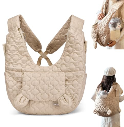 LCUHAVA Hundetragetasche Bis 10 Kg, Hundetasche Für Kleine Hunde aus Nylon, Weiche Hunde Tragetasche, Frontpaket Hunderucksack mit 4 Taschen für Spaziergang Outdoor Aktivitäten Ausflüge (Khaki)