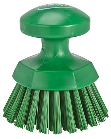 Vikan Round Hand-Held Scrub Brush/Keg Brush, Polypropylene, Polyester Bristle, 110mm, Green One Size, 38852