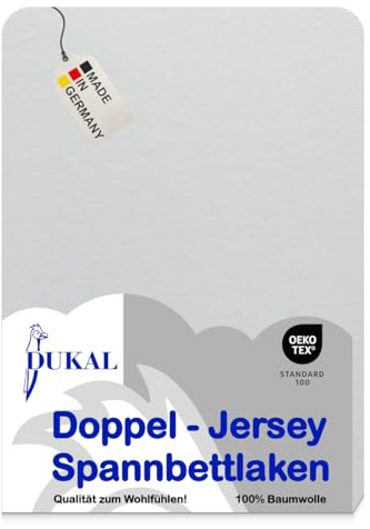 Dukal | Topper Spannbettlaken | max. Höhe 10 cm | 180x220 – 200x220 cm | aus hochwertigem DOPPEL-Jersey | 100% Baumwolle | Farbe: grau