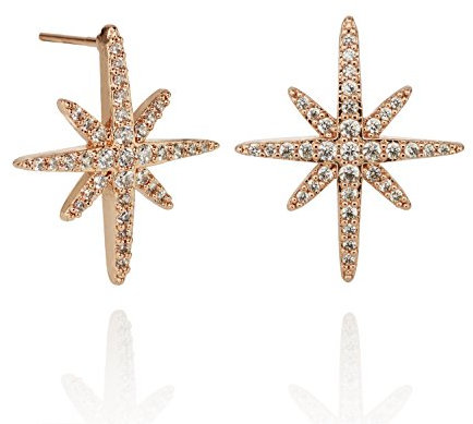 Namana Boucles d'Oreilles Etoiles Polaires Pavés de Zircons. Grandes Boucles d'Oreilles Or Rose Femme en Etoile serties de Pierres. Boucles d'Oreilles Femme Plaqué Or Rose Livrées avec Écrin Cadeau