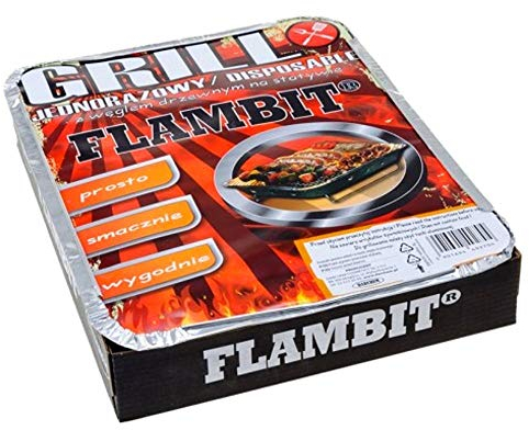 OSMA-WERM GMBH Flambit Parrilla de un Solo Uso To Go, con Anzüghilfe, Carbón Vegetal, Aluschale, 1 Pack (1 X Parrilla)