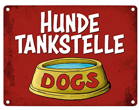 trendaffe - Metallschild mit Wassernapf Motiv und Spruch: Hundetankstelle
