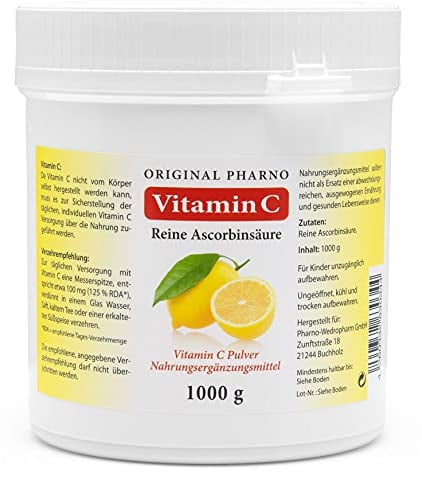 Vitamin C Pulver - Reine Ascorbinsäure - Apotheken Qualität 1 kg | 1 Dose mit 1.000g [Original-Pharno]