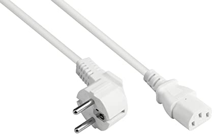 Good Connections Netzkabel - 1 m - Schutzkontakt-Stecker Typ E+F (CEE 7/7, gewinkelt) an C13 Kaltgerätebuchse (gerade) - KUPFERLEITER CU - 0,75 mm² - KALTGERÄTE-Kabel für PC, Monitor, u.v.m. - WEISS