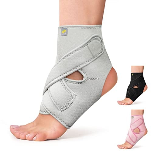 Bracoo Sprunggelenkbandage, Verstellbare Bandage Fußgelenk, Atmungsaktive Knöchelbandage für Plantarfasziitis, Arthritis, Sehnenscheidenentzündung, Knöchelverstauchung, Fersensporn, FS10, Grau, S/M