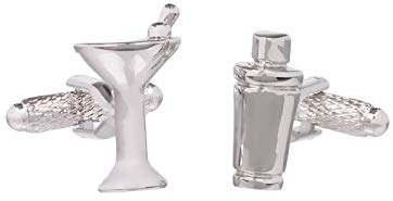 Gemelli da uomo in vetro stile cocktail shaker e Martini, presentati in scatola per gemelli, colore argento, Metallo