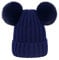 Damen Unisex Mütze Strickmütze Fellbommel Bommel Strick Mütze Winter-Mütze Bommelmütze mit 2 Bommeln (Dunkelblau,M: 36-60cm)
