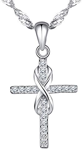 INFINIONLY Elegant Kreuz Unendlichkeitssymbol Halskette Ketten, Damen 925 Sterling Silber Halskette Anhänger, eingelegter Zirkon, Silber