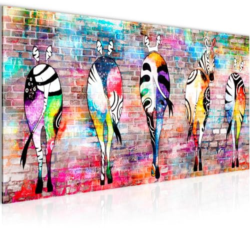 Runa Art Wandbild Zebra 1 Teilig 100 x 40 cm Modern Bild auf Vlies Leinwand Graffiti Wohnzimmer Schlafzimmer Bunt 034012a