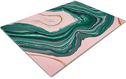 Glass Chopping Board | Non Slip Worktop Saver for Kitchen | Small Pink Green Design