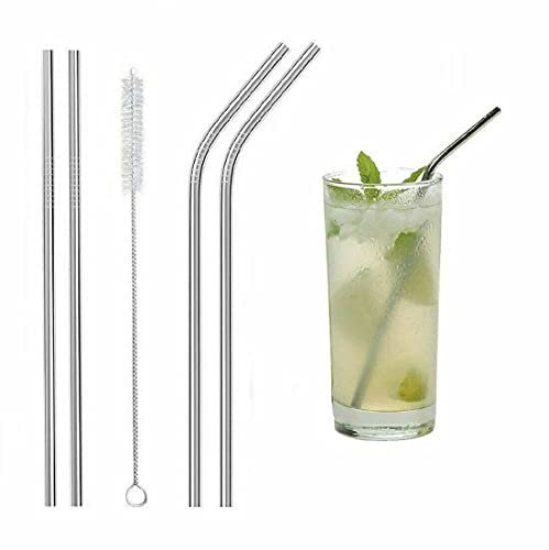 MantraRaj 4 Metal Straws Stainless Steel Straws Drinking Straws Reusable Brush Kit Drinks Party Eco Friendly Portable