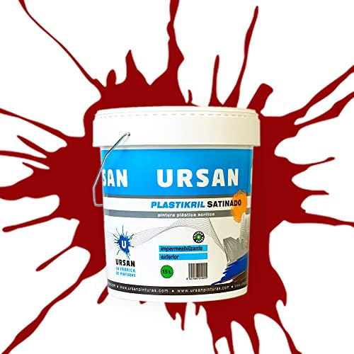 Ursan - Plastikril Satinado | Pintura Exterior Satinada - Pintura Impermeabilizante- Indicada para Fachadas con Alta Resistencia a Agentes Atmosféricos - ROJO TURCO 15L