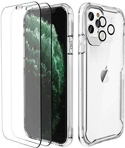 ORETECH Coque pour iPhone 11 Pro Max avec 2 Verre Trempé Protection écran et 1 Caméra Arrière Protecteur,Antichoc Mince Dur PC TPU Silicone Coque iPhone 11 Pro Max Housse Transparente