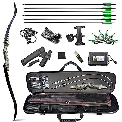 SHARROW Bogenschießen Takedown Recurve Bogen und Pfeile Set America Jagdbogen Erwachsener Traditioneller Hölzerner Bogen 25-60lbs mit Recurve Bogenkoffer und Allem Zubehör (60lbs, Schwarz)