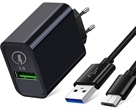 Chargeur Secteur et Câble Micro USB pour Samsung A10/A7 2018/A6 Plus/J6 J3 J5 2016 2017 J4,Huawei P Smart 2019/P8 Lite/P9 Lite/P10 Lite/Y5 Y6 Y7,Honor 8X 8A/Honor 9 Lite/10 Lite/20 Lite,Charge Rapid