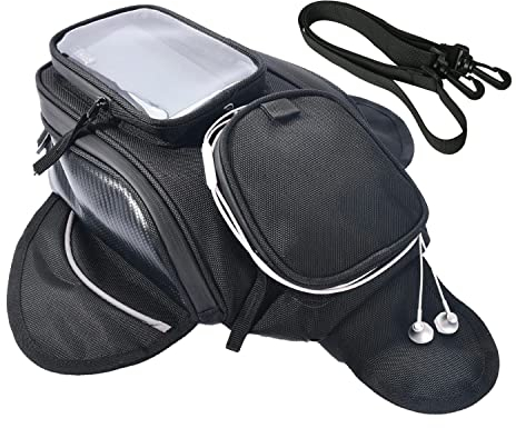 QIYUANT Bolsa Deposito Moto, Bolso Tanque con Ventana de Navegación Transparente Mochila Tanque de Motocicleta Pequeña Accesorios para Moto Universal con Correa Hombro Negro