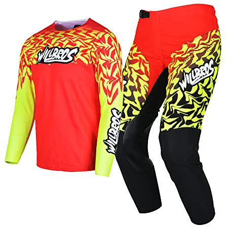Willbros Juventud Combo de Pantalón y Camiseta de Motocross Niños MX Conjunto de Engranajes de Motocrós Ropa de Carreras MTB ATV Motocicleta Niñas Rojo YXXL