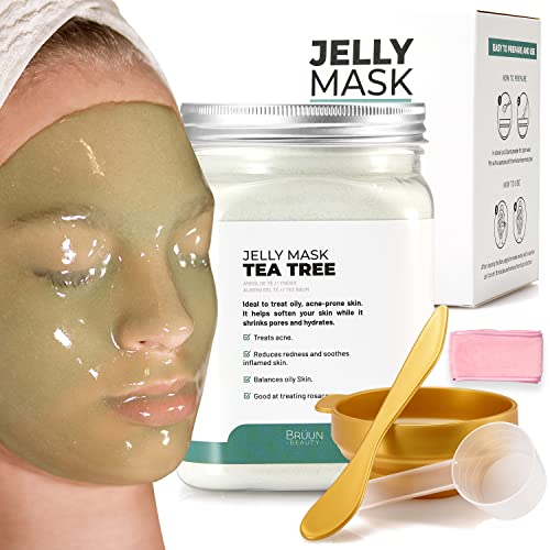 BRÜUN Peel-Off Tea Tree Jelly Mask for Face Care – A 23 fl oz Rubber Mask Jar for 30 to 35 Treatments – A Skin Care Moisturizing Gel Mask of Spa Set for Men, Women and Adults