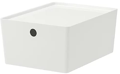 I-K-E-A KUGGIS Storage Box With Lid Basket Bin Home Office Organizer Durable Plastic White Stackable Large 26x35x15 cm + FREE SHOE BAG
