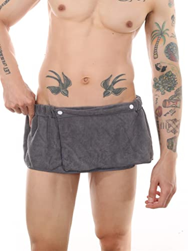FEESHOW Saunakilt für Damen und Herren Weiche Frottee Saunatuch Dusche Rock Handtuchkleid mit Knöpfen Grau Einheitsgröße