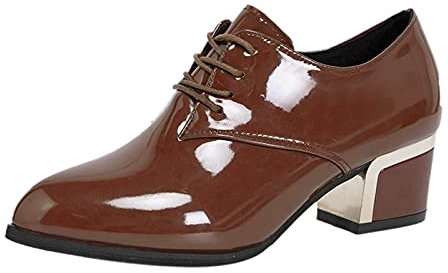 Ciabatte Tacco Taglia Moda Donna Tacco Singolo Scarpe Grandi in Pelle Scarpe Luminose Décolleté da Donna con Lacci Spessi Tacchi Fucsia