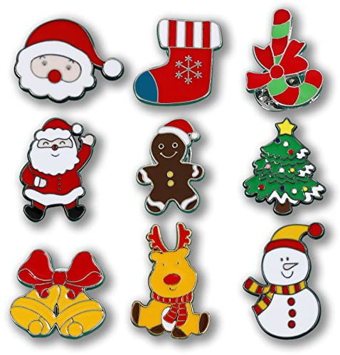 Pack of 9 Weihnachten Brosche Pin Set,Cartoon Brosche Set,Christmas Series Pin Brooch,Santa Claus Badge Brooch Snowman Christmas Tree Breast Pins Christmas Decorations for Women Children