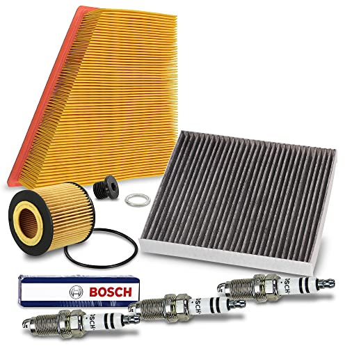 BESTPRICE Inspektionspaket Filterset mit 1x Luftfilter, 1x Innenraumfilter (Pollenfilter) mit Aktivkohle, 3x Zündkerze Kompatibel mit OPEL CORSA C (X01) Schrägheck (X01)