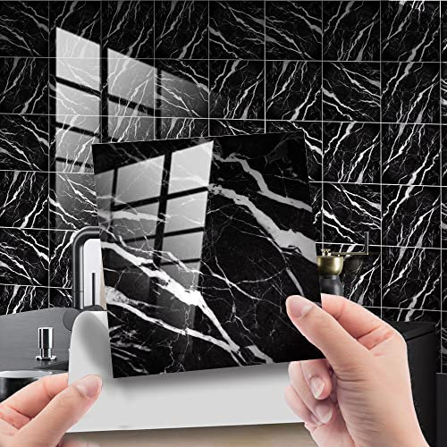 HORIWE Tile Stickers Marble Adhesive Tile Art Wall Decal Sticker DIY Kitchen Bathroom Backsplash Home Decor PVC Waterproof Oil Proof New 8x8 Inches 20pc