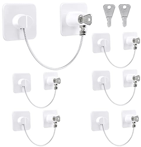 Niviy 6pcs Seguridad Ventanas Niños Blanco Seguro Ventanas Niños Autoadhesivo No Requiere Taladrar Cerraduras Seguridad Bebes para Puerta, Ventana, Gabinete, Refrigerador