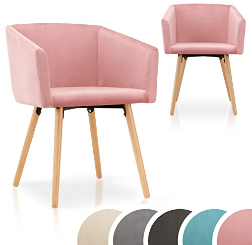 Esszimmerstühle, Küchenstühle, Polsterstühle aus Holz, moderne Wohnzimmerstühle mit Armlehne, gepolsterte holzbeine Schalenstühle aus Samt im 2er 4er 6er 8er Set Farben: Hellgrau Dunkelgrau Rosa Beige