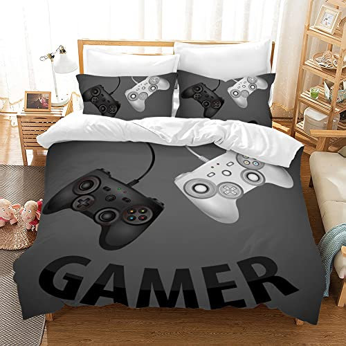 PQCXXA Kinder Gamepad Bettwäsche, Videospiel Controller Spielekonsole Muster Bettbezug Gamer bettwäsche Mikrofaser Bettwäsche für Jungen mit Reißverschluss und 2 Kissenbezug 50x75 cm (A4, 135x200cm)
