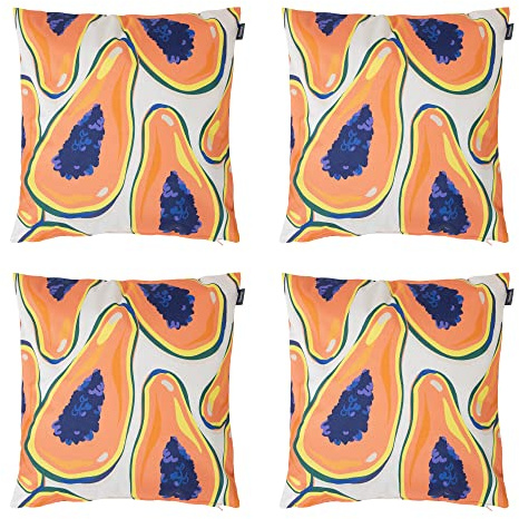 Bean Bag Bazaar Outdoor Cushions Filled, Fruity Collection, Papaya Print, Set of 4, 43cm x 43cm, Water Resistant, Outdoor Cushions for Garden Furniture, Garden, Patio