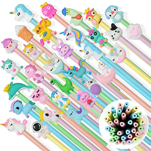 AUAUY 36pz Matita Ergonomica Triangolare, Grafite, con Divertente Animale, Topper, #2 HB, Regalo Gadget Compleanno, Bambini, Regalini Fine Festa