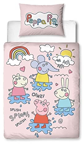 Character World Peppa Pig Offizielles Bettwäsche-Set für Kleinkinderbett, Verspieltes Design, wendbar, 2-seitig, für Kinderbett, inklusive passendem Kissenbezug, Polycotton
