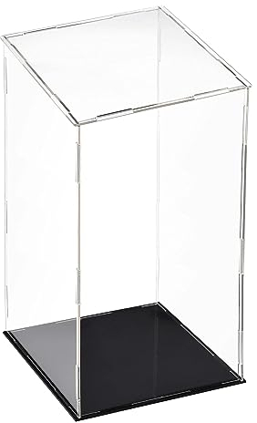 TA-VIGOR Transparente Acryl-Vitrine, 15 x 15 x 30 cm, zusammenbaubar, Würfel-Organizer, Ständer, staubdichter Schutz, Vitrine mit schwarzem Boden für Actionfiguren, Spielzeug, Sammlerstücke,