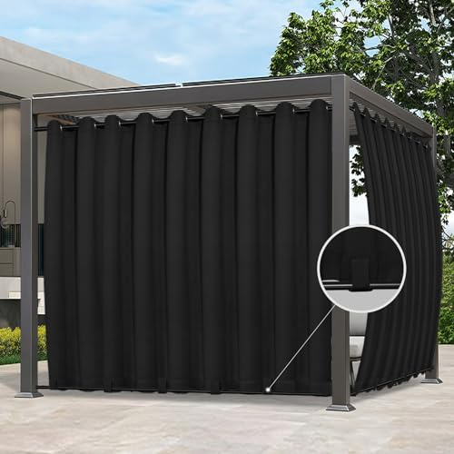Easy-Going Outdoor-Vorhänge, wasserdicht, Winddicht, wetterfest, für Terrasse, Cabana, Veranda, Pergola und Pavillon, mit Ösen Oben und Laschen unten, 1 Paneel, 381 x 213,4 cm, Schwarz