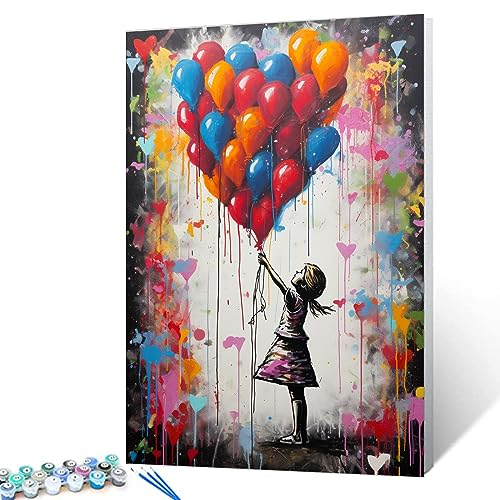 Tucocoo Kit de peinture à l'huile numérique par numéro pour adultes, peinture à l'huile sur toile avec pinceaux et pigments acryliques, œuvre d'art de rue de Banksy Little Girl pour décoration