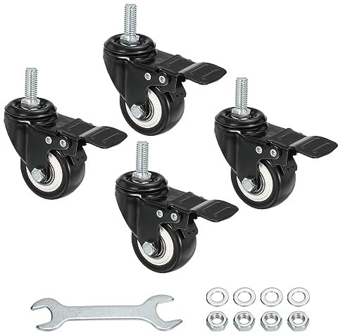 sourcing map Lenkrollen mit 5,1 cm (2 Zoll), Gewinde, 0,95 cm (3/8 Zoll), 16UNC-Gewinde, PU-Rollen mit Bremse, 50 kg Tragkraft, für Möbelwagen, schwarz, 4 Stück