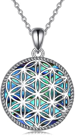 JERWLI Blume des Lebens Halskette 925 Sterling Silber Abalone Muschel Blume des Lebens Anhänger Schmuck für Frauen Mädchen Geschenke
