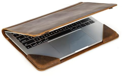 CONTACT'S FAMILY Lederhülle für MacBook Air/Pro 13,3 Zoll (33,8 cm), echtes Leder, Laptophülle, Schutzhülle, Folio-Buchabdeckung, kompatibel mit MacBook Air/Pro (33,8 cm) (Kaffee)