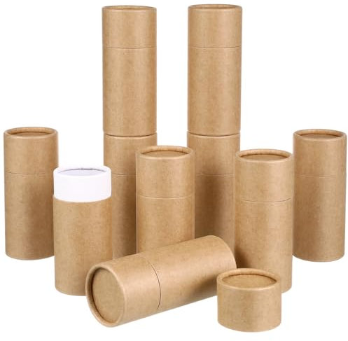 Operitacx 10pcs Kraft Paperboard Tubes,50ml Empty Round Cardboard Box Tube Container with Lid for Essential Oil Bottle Packaging, Paper Tube,Jewelry,Pencils,Tea Coffee