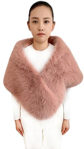 Lina & Lily Chal Estola Invierno Mujer para Fiesta Novia Bodas de Piel Sintética Larga (Rosa Empolvado)